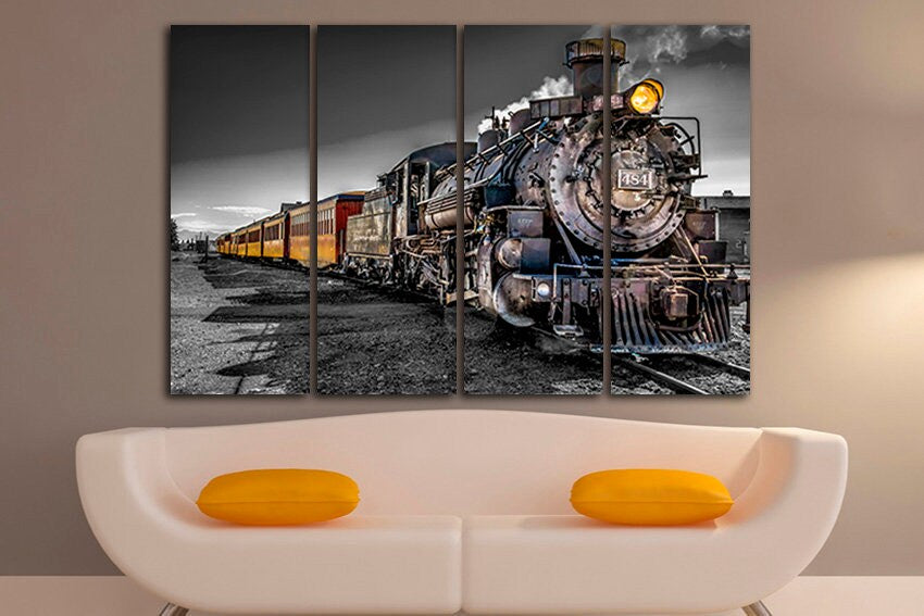 Train canvas art Steam old decor prints Mechanism gallery wrap