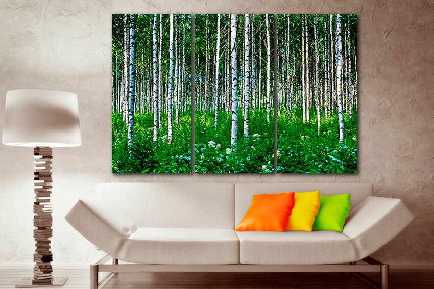 Wall panel set White forest art Birch tree canvas Nature artwork Ready to hang