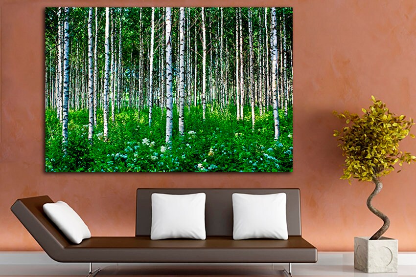 Wall panel set White forest art Birch tree canvas Nature artwork Ready to hang