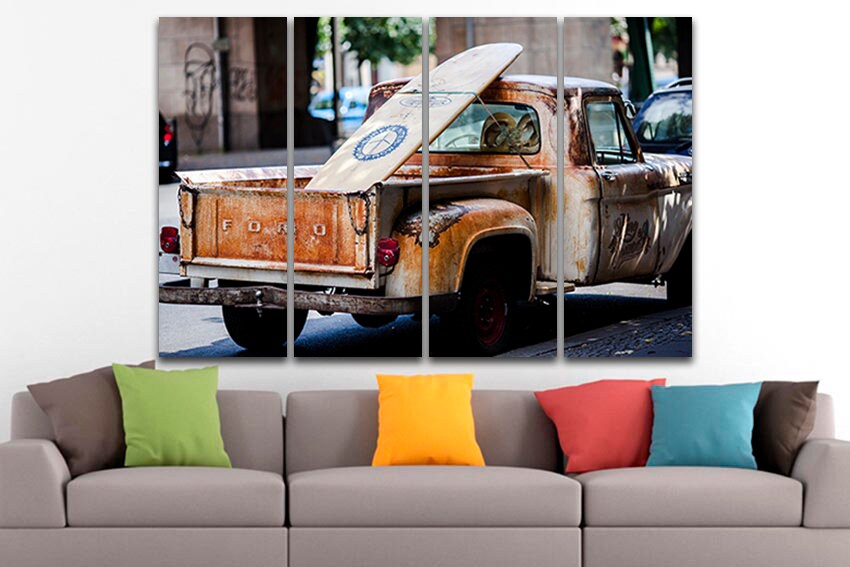 Car print photo Framed canvas Truck wall decor Surfboard art Mechanism artwork