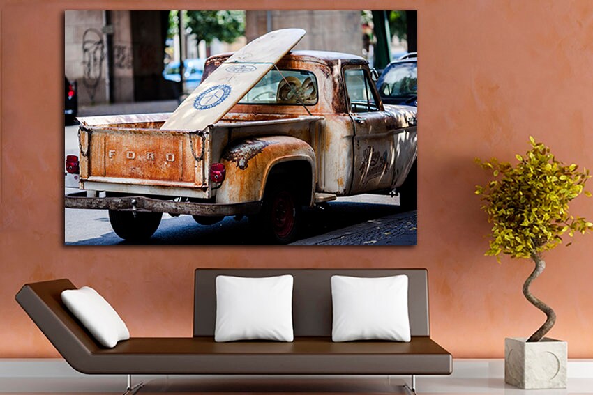 Car print photo Framed canvas Truck wall decor Surfboard art Mechanism artwork