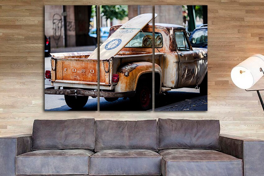 Car print photo Framed canvas Truck wall decor Surfboard art Mechanism artwork