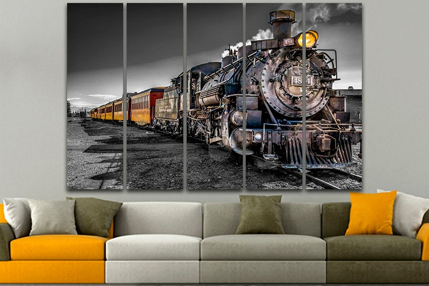 Train canvas art Steam old decor prints Mechanism gallery wrap