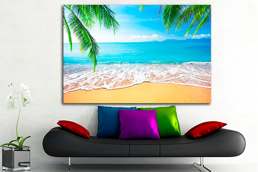 Sea print Beach wall decor Palm tree canvas Nature home art