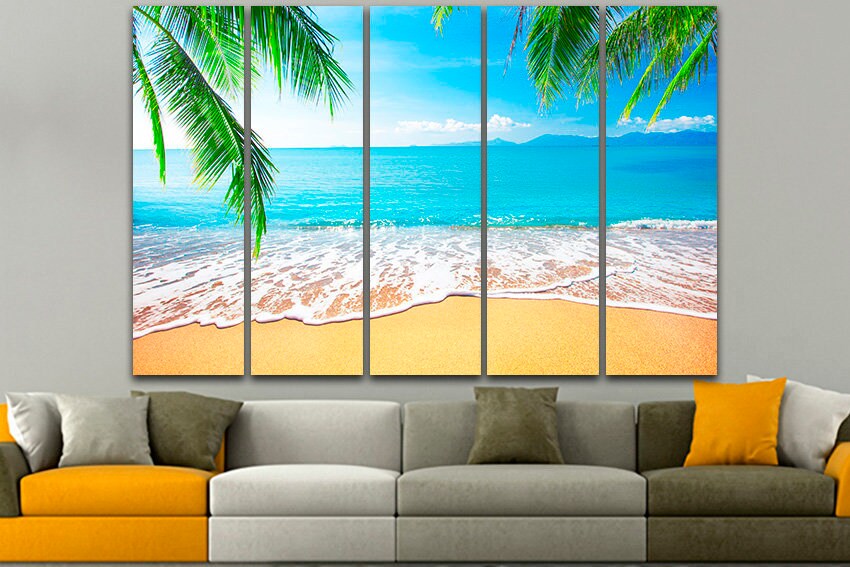 Sea print Beach wall decor Palm tree canvas Nature home art