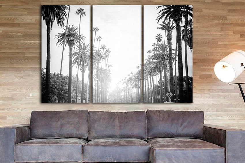 Los Angeles art Multi panel California print Artwork city Palm trees canvas Travel decor