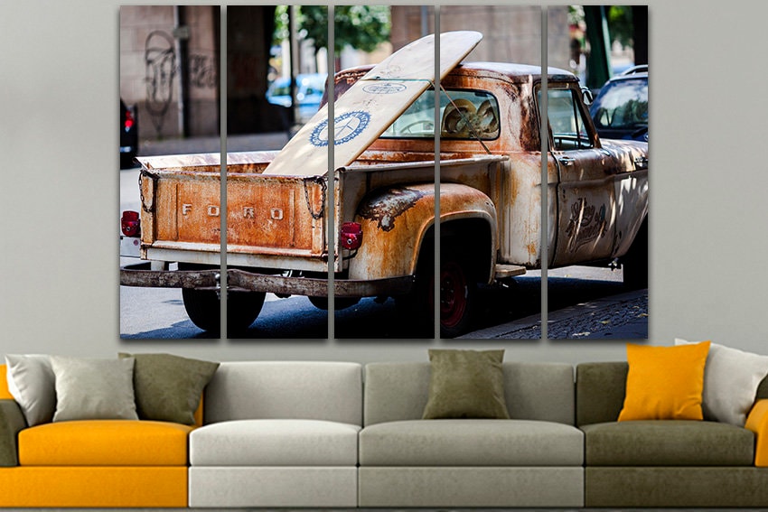 Car print photo Framed canvas Truck wall decor Surfboard art Mechanism artwork