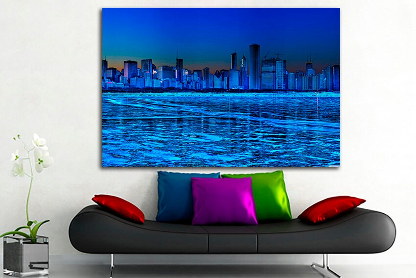 Framed night city Chicago Canvas lake decor Travel print