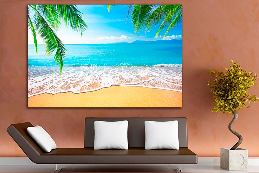 Sea print Beach wall decor Palm tree canvas Nature home art