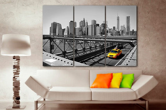 New York Yellow taxi canvas Cityscape NY Bridge travel print