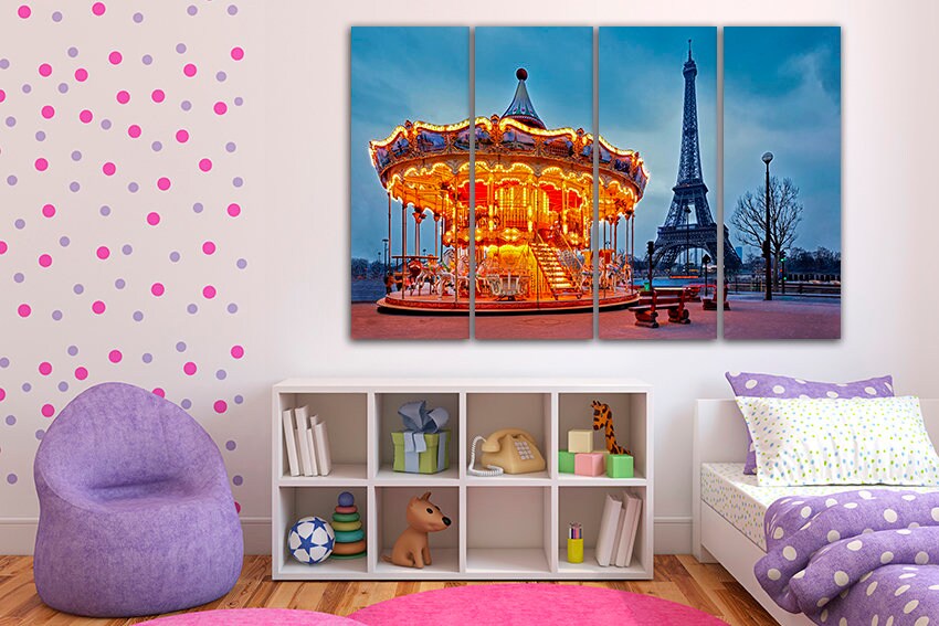 Carousel canvas Carousel print Horses carousel Merry go round print Carousel wall art Nursery decor Paris nursery print Pretty wall print