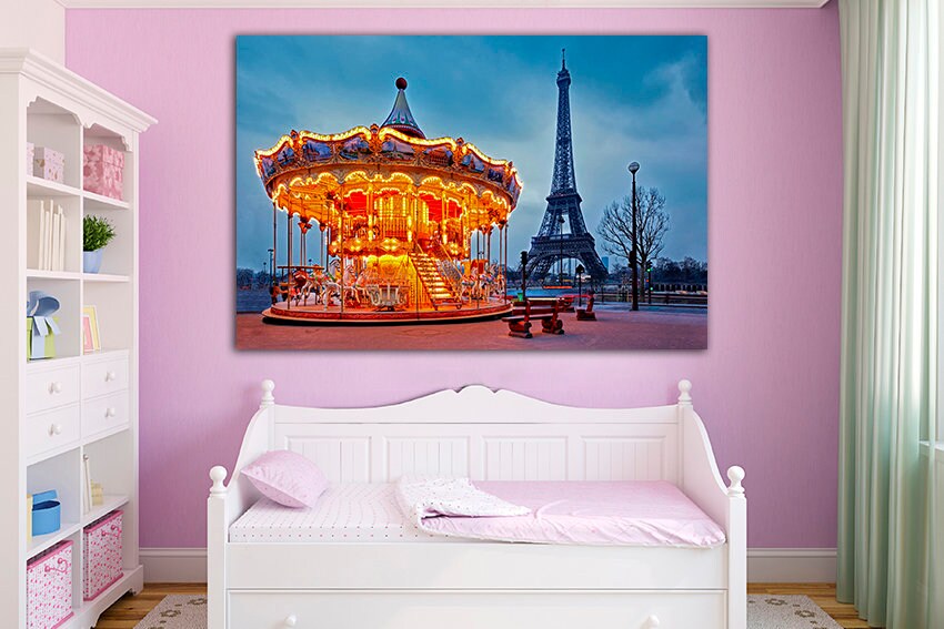 Carousel canvas Carousel print Horses carousel Merry go round print Carousel wall art Nursery decor Paris nursery print Pretty wall print