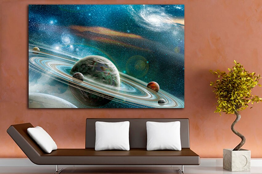 Galaxy wall décor Print on canvas Space Planets art Astronomy science baby room artwork