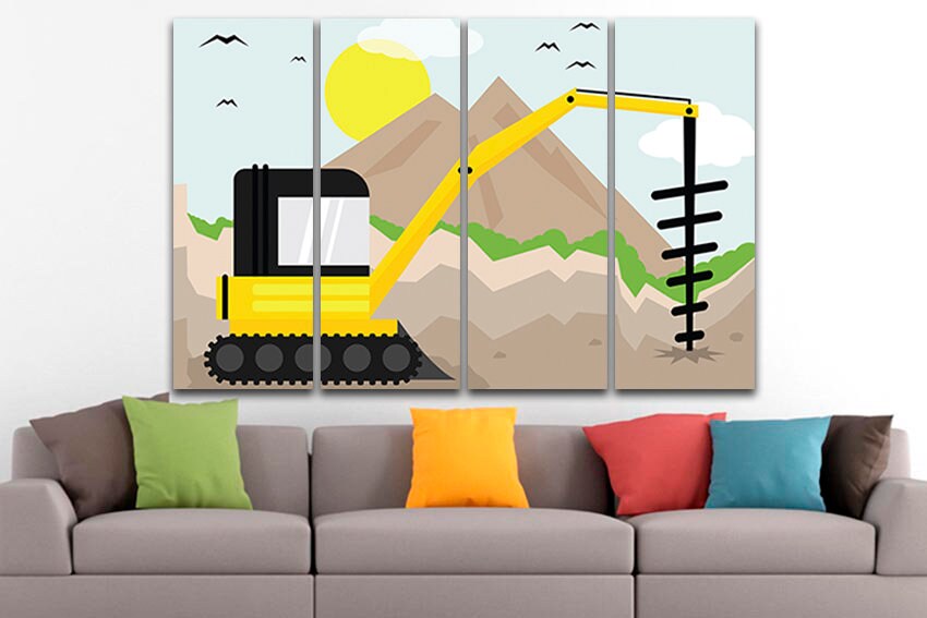 Drilling truck Wall art canvas Dump truck décor Digger kids print Boys mechanism playroom Сonstruction site Engine art Commercial use