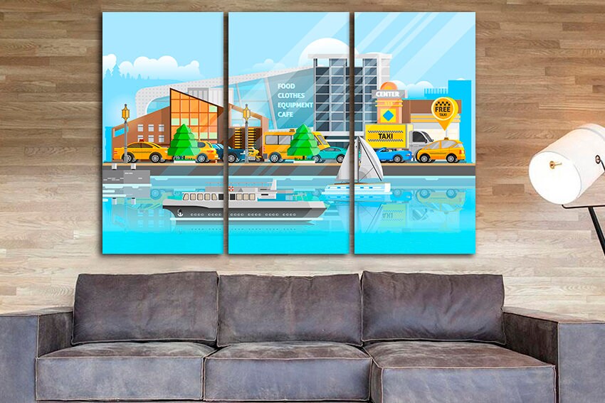 Wall art canvas Taxi cab kids Ship print Playroom decor Engine artwork