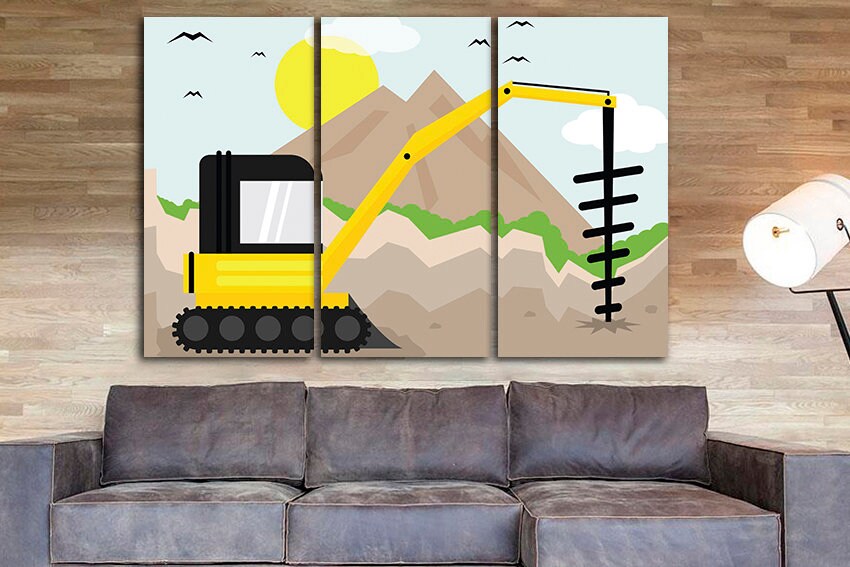 Drilling truck Wall art canvas Dump truck décor Digger kids print Boys mechanism playroom Сonstruction site Engine art Commercial use
