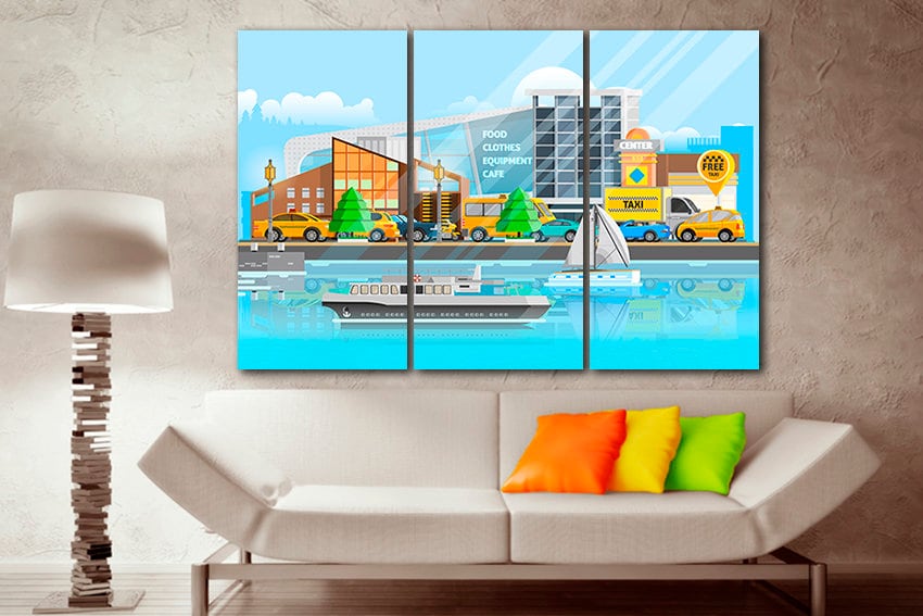 Wall art canvas Taxi cab kids Ship print Playroom decor Engine artwork
