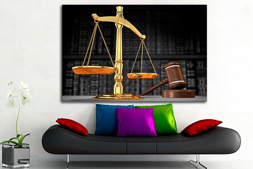 Scales Justice Wall art canvas Scales décor Law decor Lawyer art work Business world Judge hammer Attorney gift