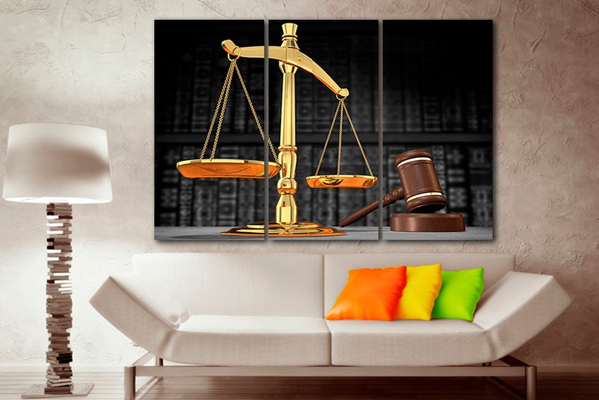 Scales Justice Wall art canvas Scales décor Law decor Lawyer art work Business world Judge hammer Attorney gift