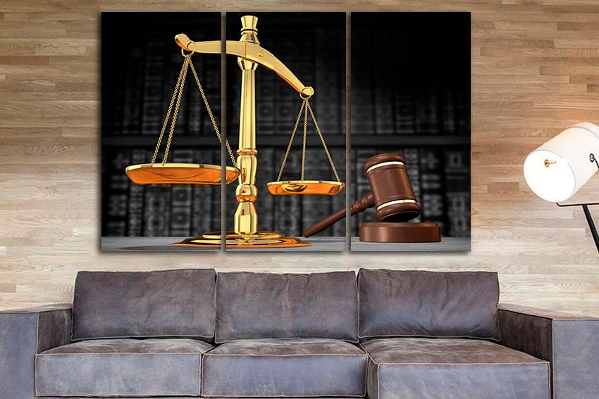 Scales Justice Wall art canvas Scales décor Law decor Lawyer art work Business world Judge hammer Attorney gift