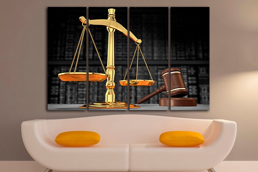 Scales Justice Wall art canvas Scales décor Law decor Lawyer art work Business world Judge hammer Attorney gift