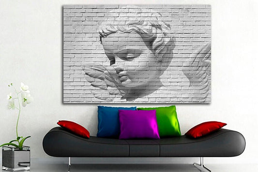 Mural art Angel canvas Face décor Cherub print Angel wings art