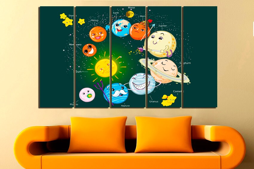 Solar system Planets canvas Print for kids Space wall art Sun artwork Astronomy decor Play room print
