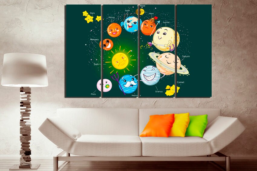 Solar system Planets canvas Print for kids Space wall art Sun artwork Astronomy decor Play room print