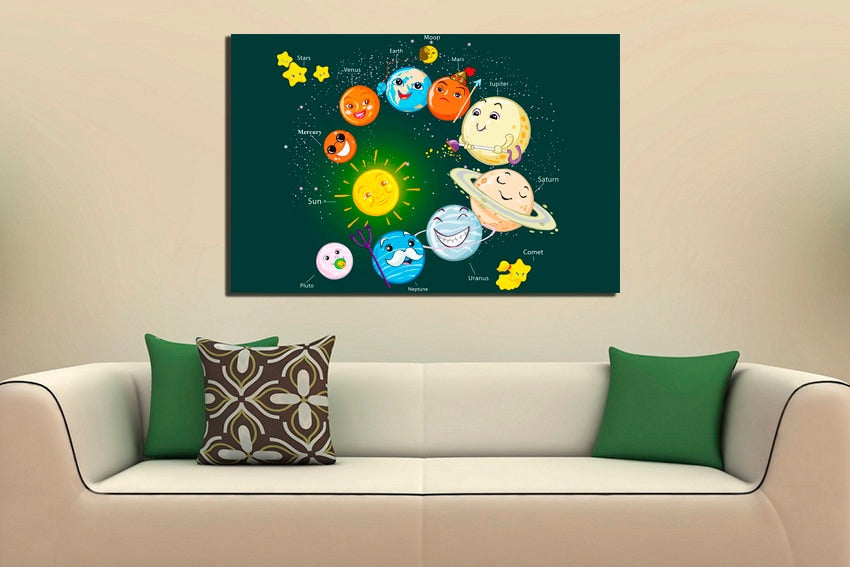 Solar system Planets canvas Print for kids Space wall art Sun artwork Astronomy decor Play room print