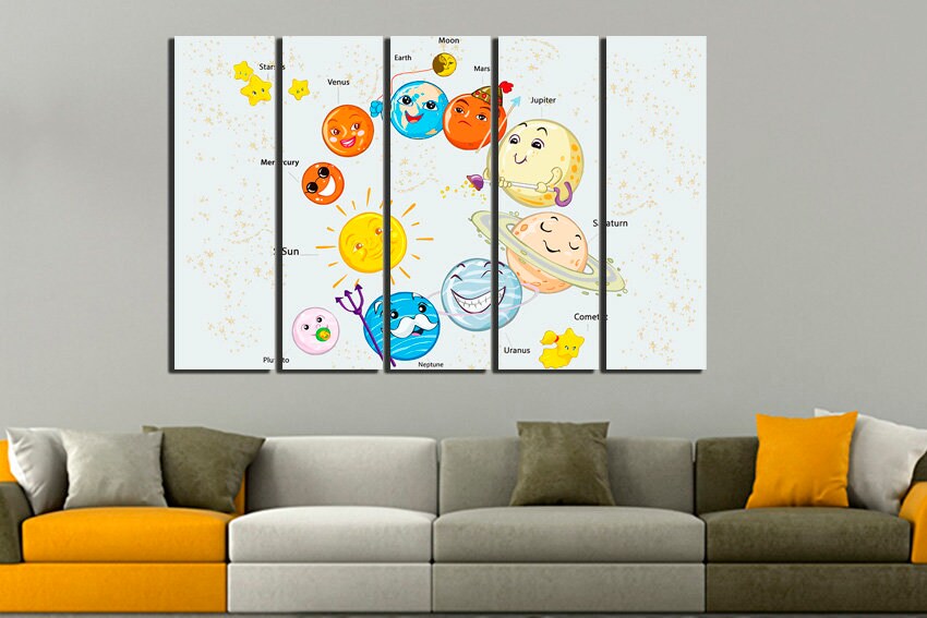 Solar system canvas Space nursery décor Sun wall art Play room décor Sky prints Astronomy artwork