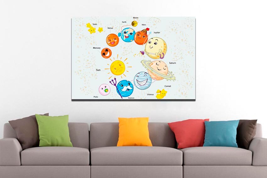 Solar system canvas Space nursery décor Sun wall art Play room décor Sky prints Astronomy artwork