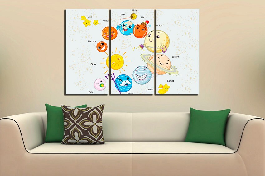 Solar system canvas Space nursery décor Sun wall art Play room décor Sky prints Astronomy artwork