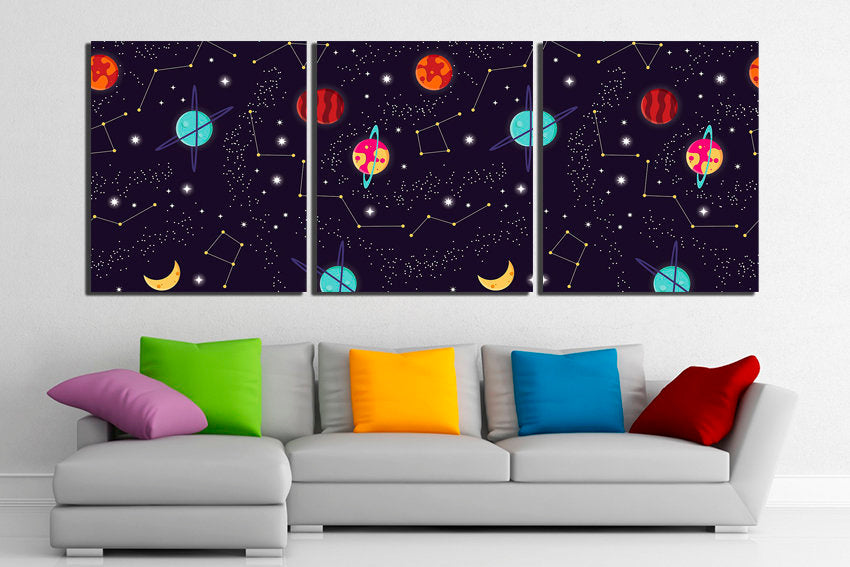 Planet wall art Astronomy canvas Space nursery print Galaxy wall decor Moon picture Play room décor Kids artwork Astronomy home décor