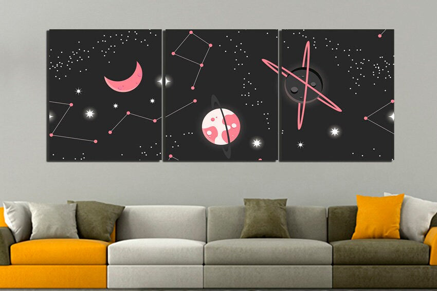 Starry sky art Constellation canvas Cosmic baby print Galaxy wall art Moon decor Playroom photo Outer space picture