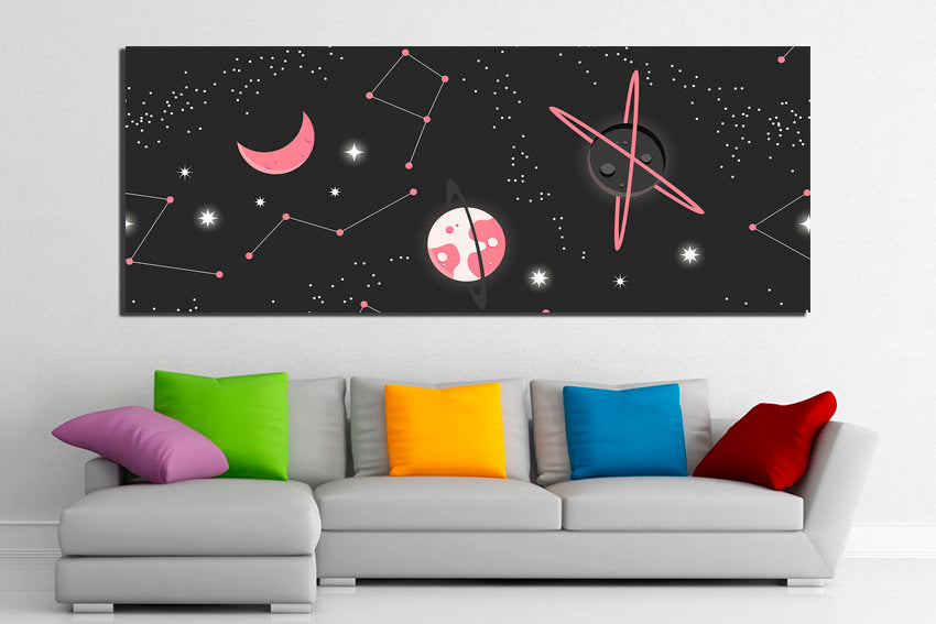 Starry sky art Constellation canvas Cosmic baby print Galaxy wall art Moon decor Playroom photo Outer space picture
