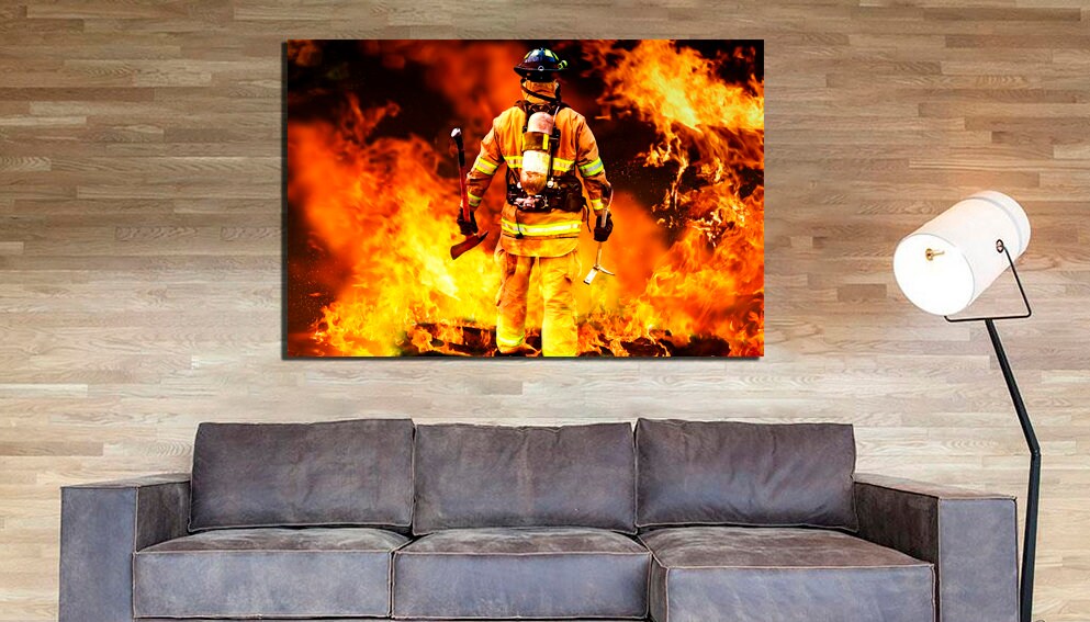 Fire flame canvas Fireman art works Firefighter décor