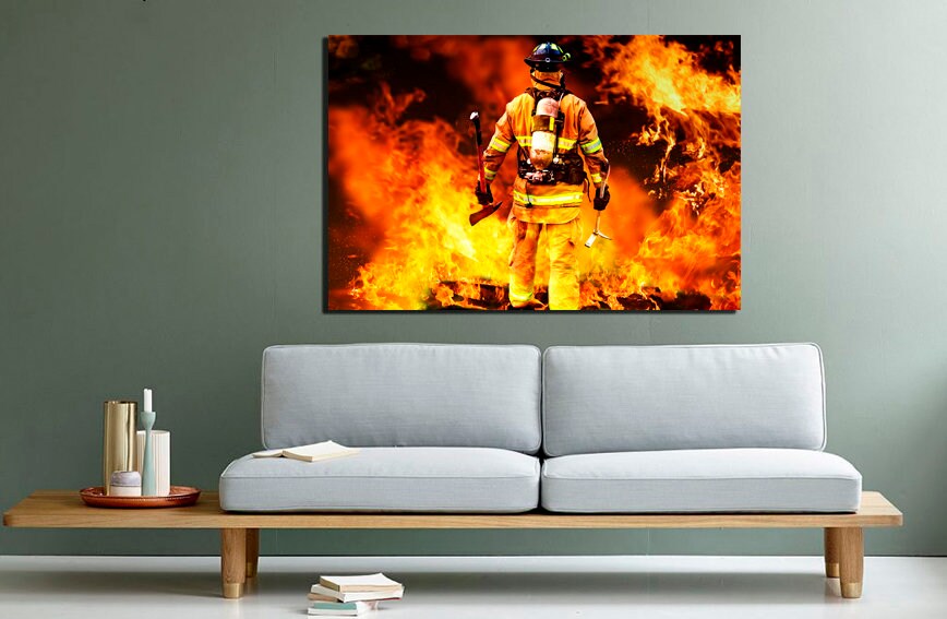 Fire flame canvas Fireman art works Firefighter décor