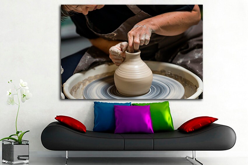 Pottery canvas Clay pot Ceramist wall art Clay vase décor workshop art works