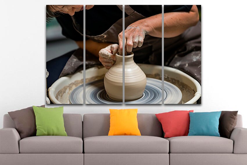 Pottery canvas Clay pot Ceramist wall art Clay vase décor workshop art works