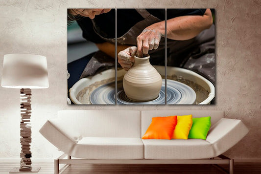 Pottery canvas Clay pot Ceramist wall art Clay vase décor workshop art works