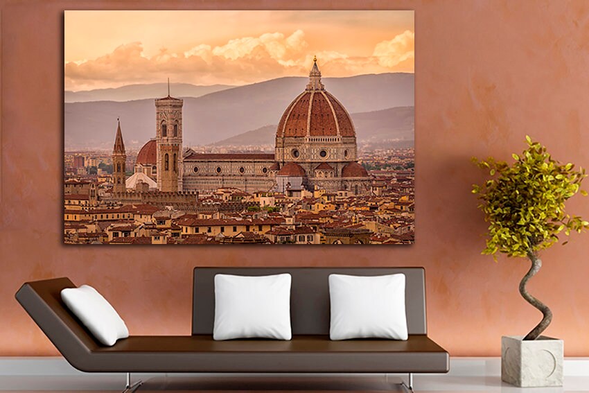 Florence canvas Arno river wall art Italy print Skyline decor Architecture travel artwork