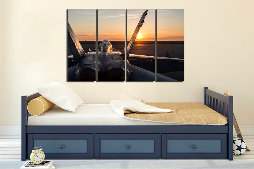 Wall art Military plane Aircraft canvas Air engine Aviation gift Mechanism room décor Battle planer art Playroom artwork