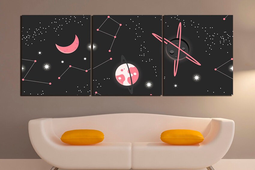 Starry sky art Constellation canvas Cosmic baby print Galaxy wall art Moon decor Playroom photo Outer space picture