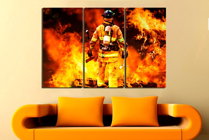 Fire flame canvas Fireman art works Firefighter décor