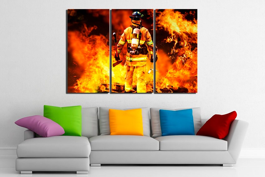 Fire flame canvas Fireman art works Firefighter décor