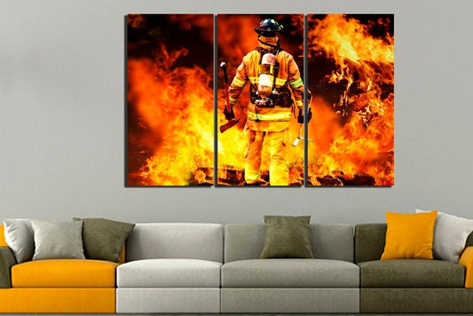 Fire flame canvas Fireman art works Firefighter décor