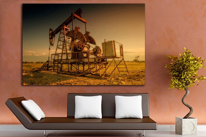Oilfield canvas Oil derrick décor Oil production art Oil rig Industry oil pump Offshore drilling mechanism