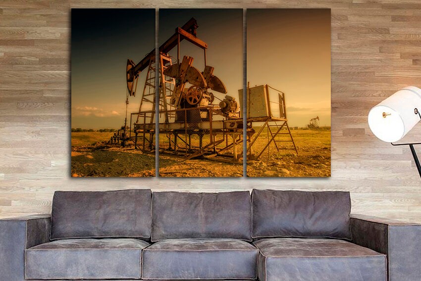 Oilfield canvas Oil derrick décor Oil production art Oil rig Industry oil pump Offshore drilling mechanism