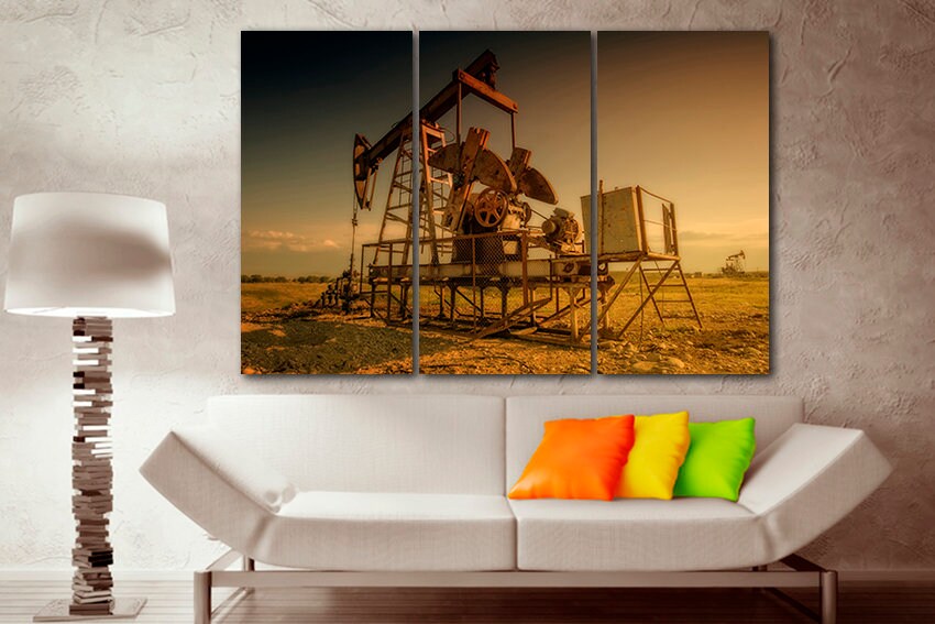 Oilfield canvas Oil derrick décor Oil production art Oil rig Industry oil pump Offshore drilling mechanism
