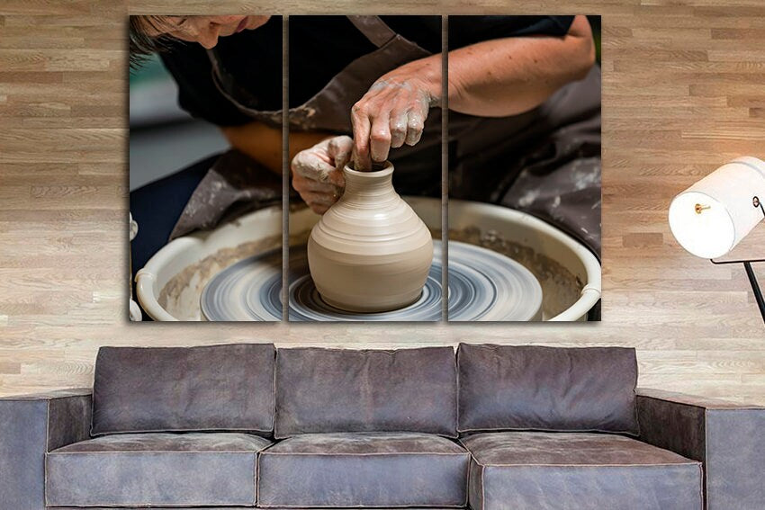 Pottery canvas Clay pot Ceramist wall art Clay vase décor workshop art works